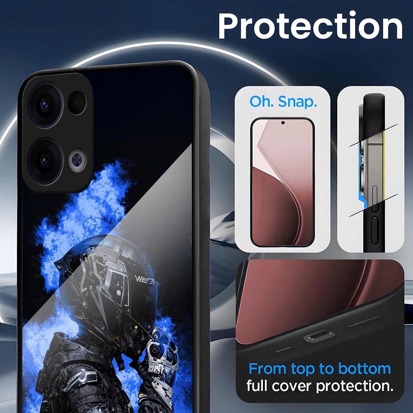 Oppo Reno 13 5G Premium Acrylic Shockproof Glass Back Case (Blue Phantom)