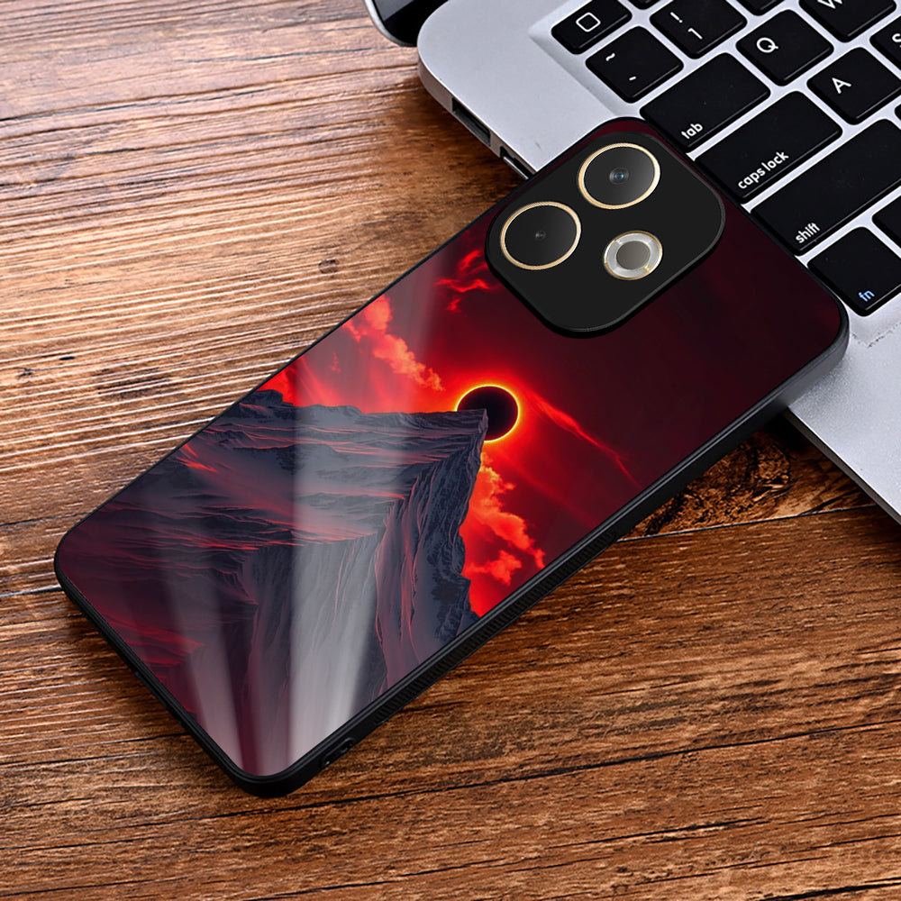 Oppo A5 Pro 5G Premium Acrylic Shockproof Glass Back Case (Red Horizon)