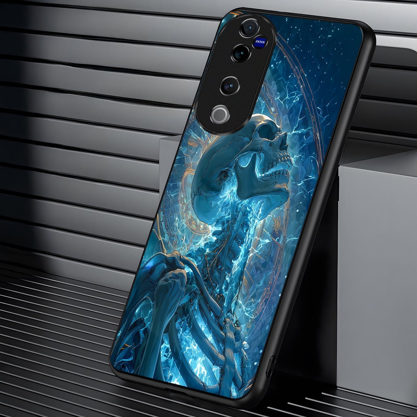 Vivo V40 Pro 5G Premium Acrylic Shockproof Glass Back Case (Aqua Skull)