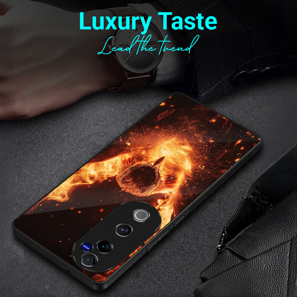 Vivo V40 Pro 5G Premium Acrylic Shockproof Glass Back Case (Flame Guardian)
