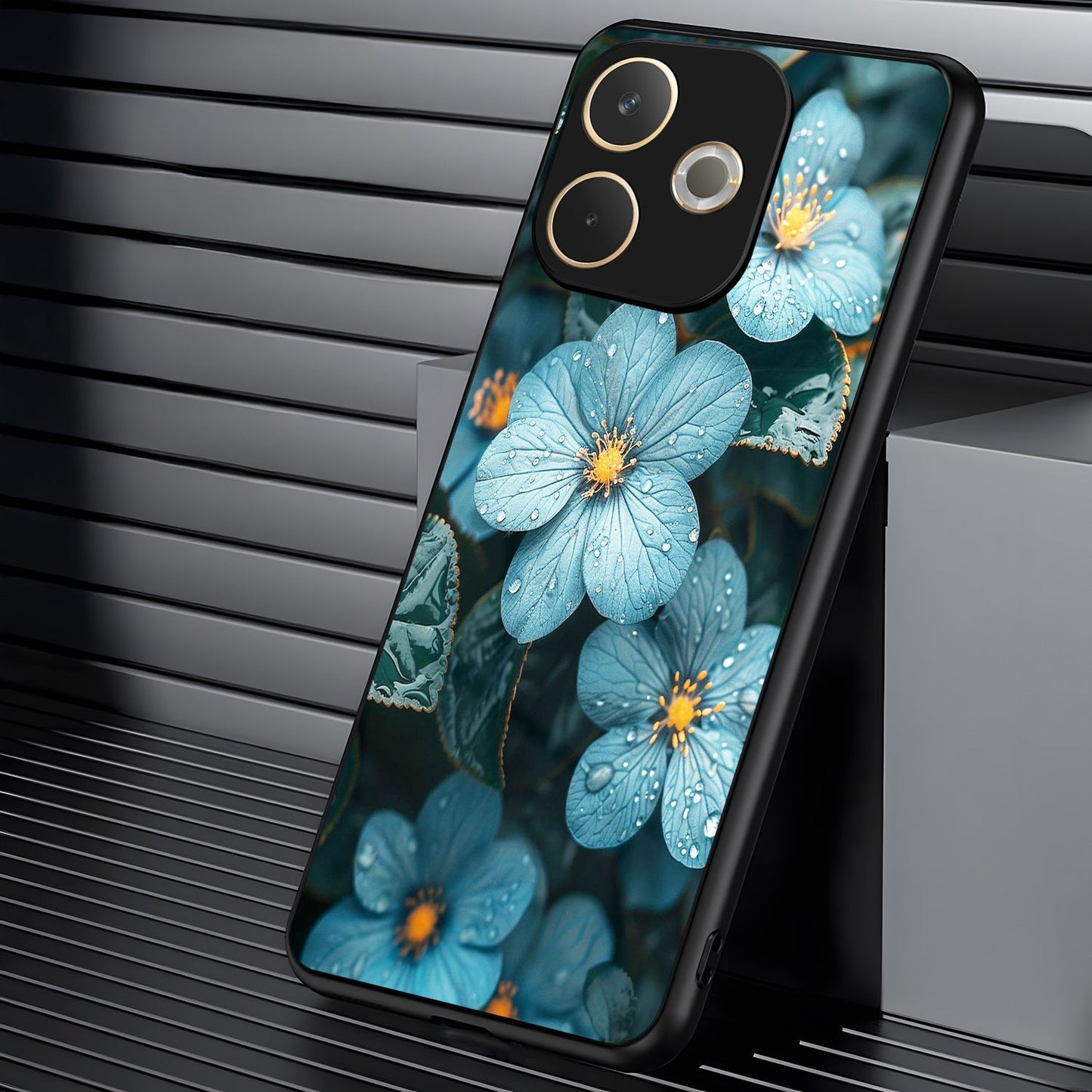 Oppo A5 Pro 5G Premium Acrylic Shockproof Glass Back Case (Blue Blossom)