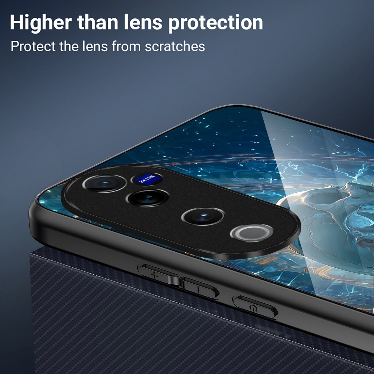 Vivo V40 Pro 5G Premium Acrylic Shockproof Glass Back Case (Aqua Skull)