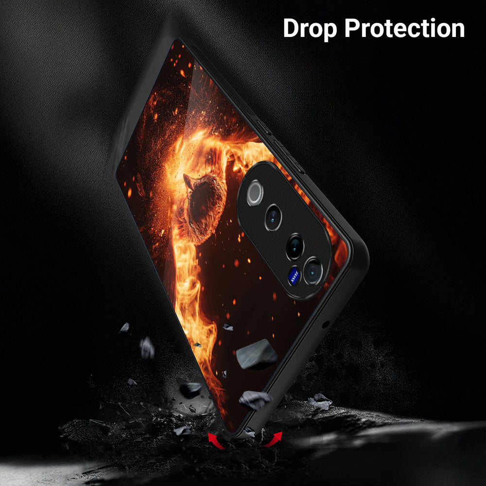 Vivo V40 Pro 5G Premium Acrylic Shockproof Glass Back Case (Flame Guardian)