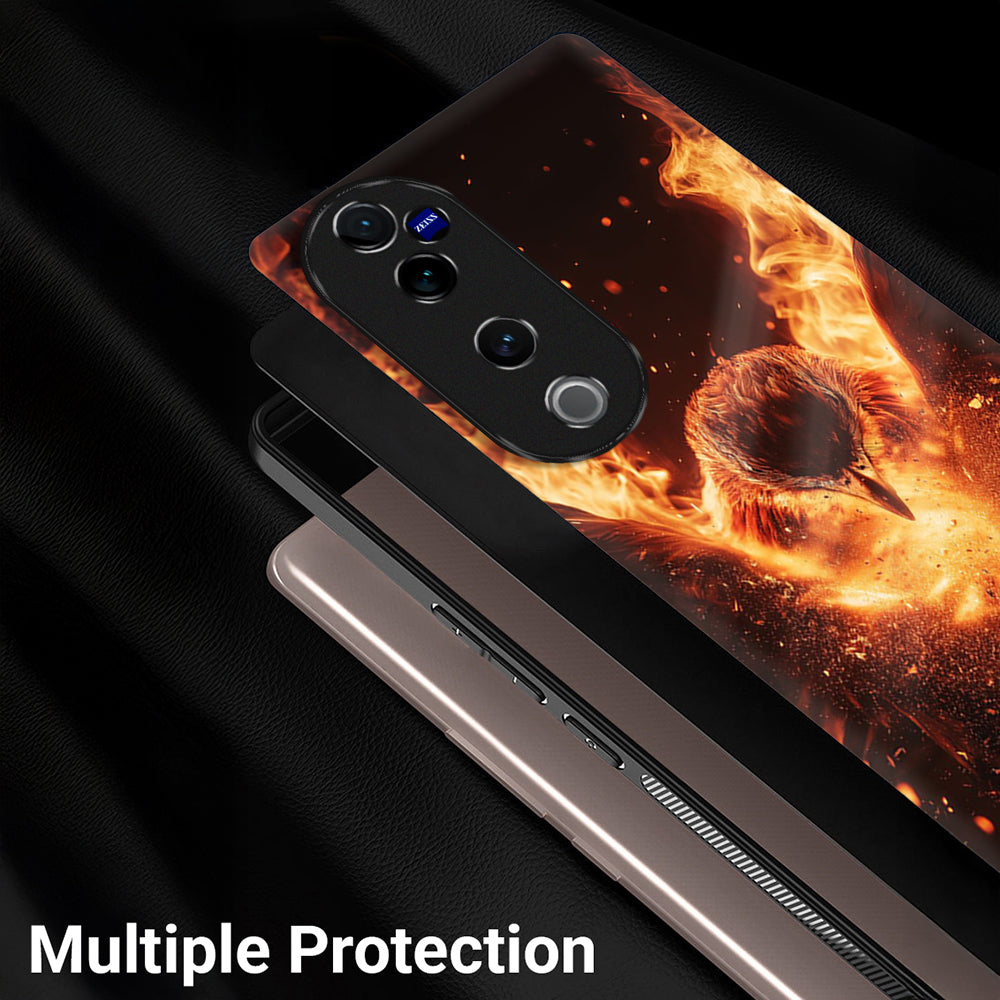 Vivo V40 Pro 5G Premium Acrylic Shockproof Glass Back Case (Flame Guardian)
