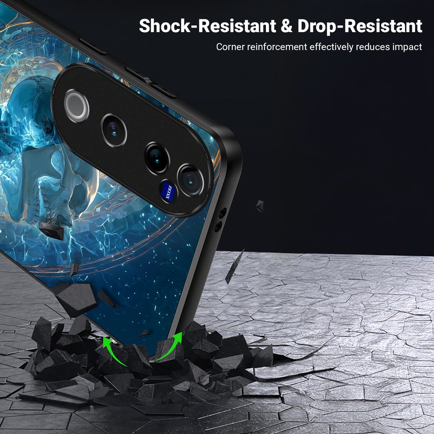 Vivo V40 Pro 5G Premium Acrylic Shockproof Glass Back Case (Aqua Skull)