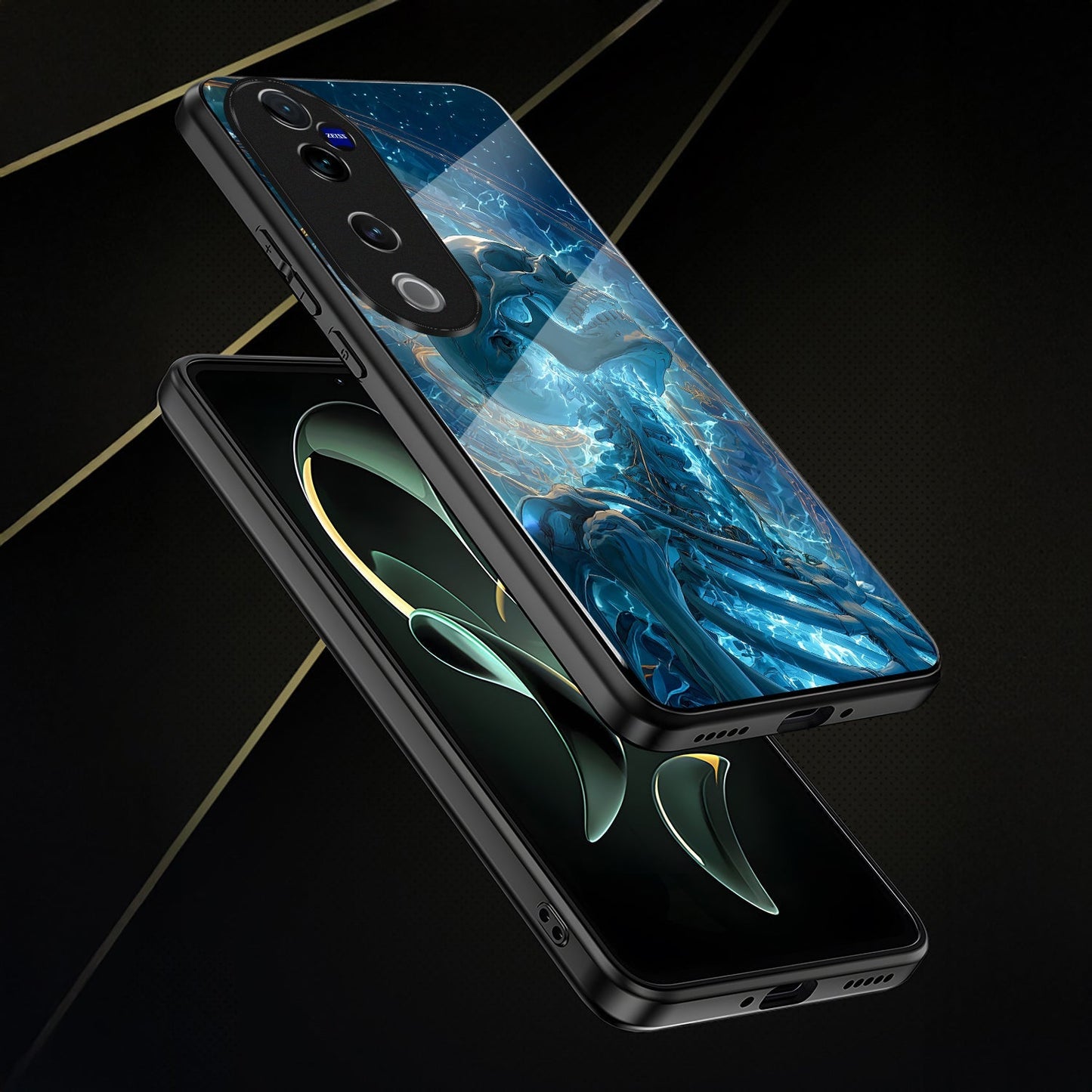 Vivo V40 Pro 5G Premium Acrylic Shockproof Glass Back Case (Aqua Skull)