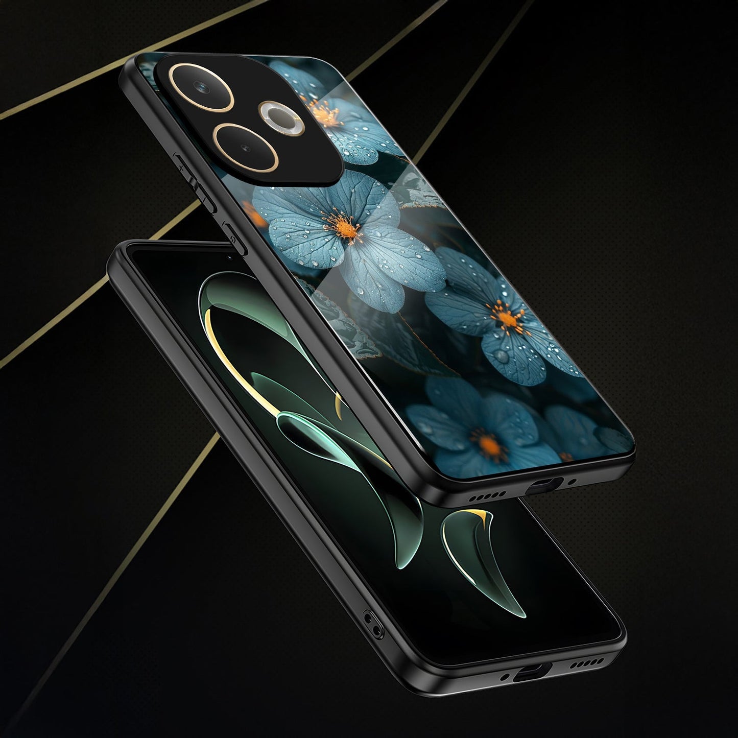 Oppo A5 Pro 5G Premium Acrylic Shockproof Glass Back Case (Blue Blossom)