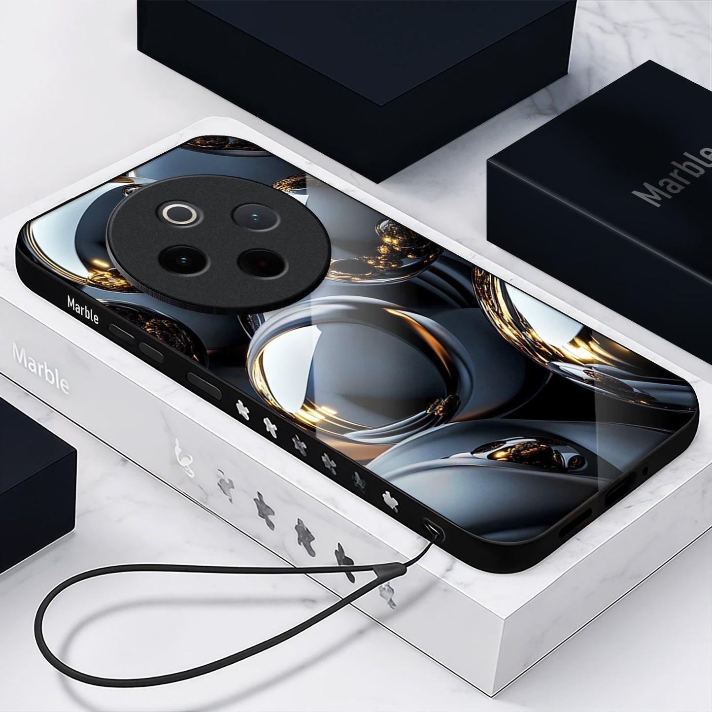 Vivo T4 5G Premium Acrylic Shockproof Glass Back Case (Mirror Spheres)