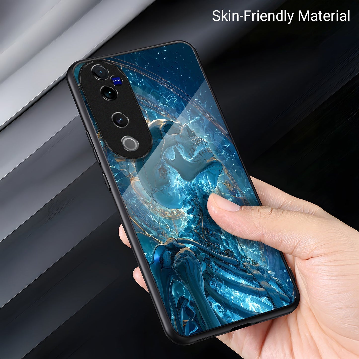 Vivo V40 Pro 5G Premium Acrylic Shockproof Glass Back Case (Aqua Skull)