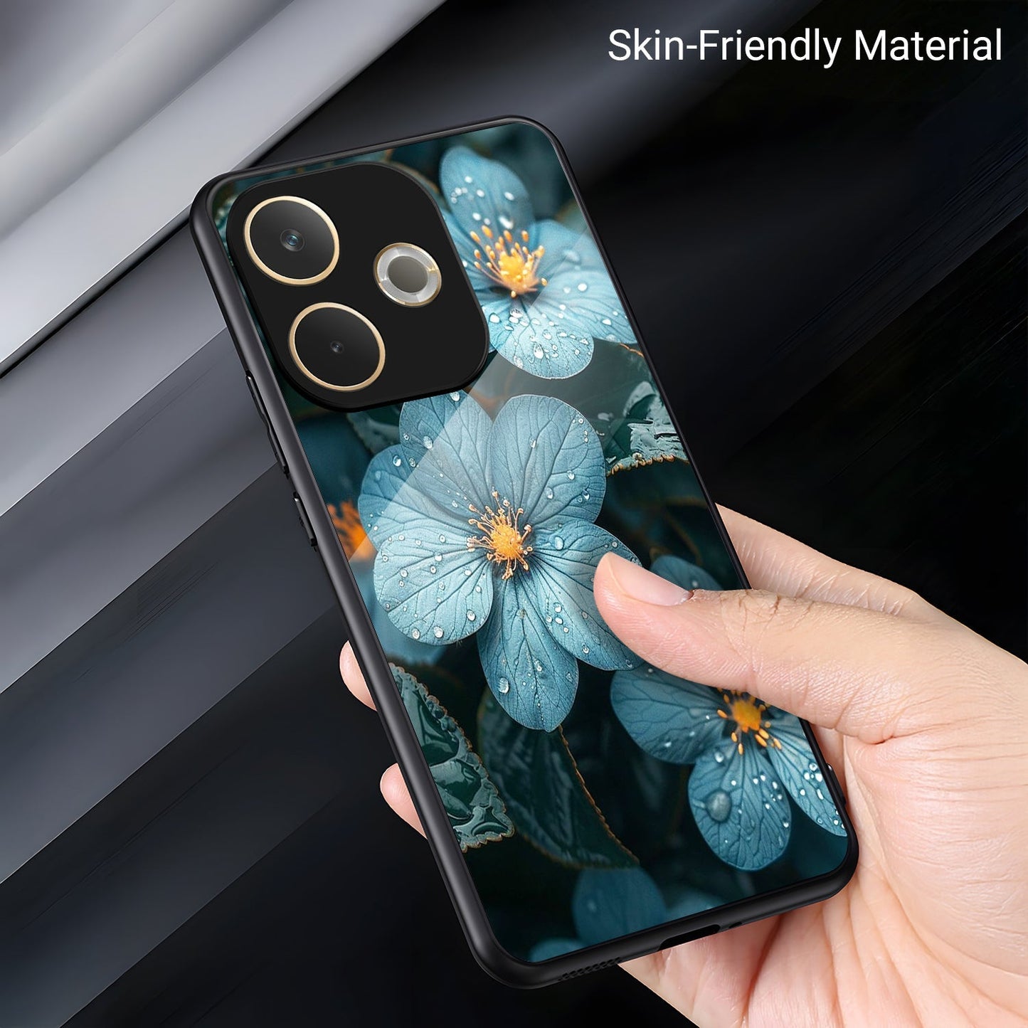 Oppo A5 Pro 5G Premium Acrylic Shockproof Glass Back Case (Blue Blossom)