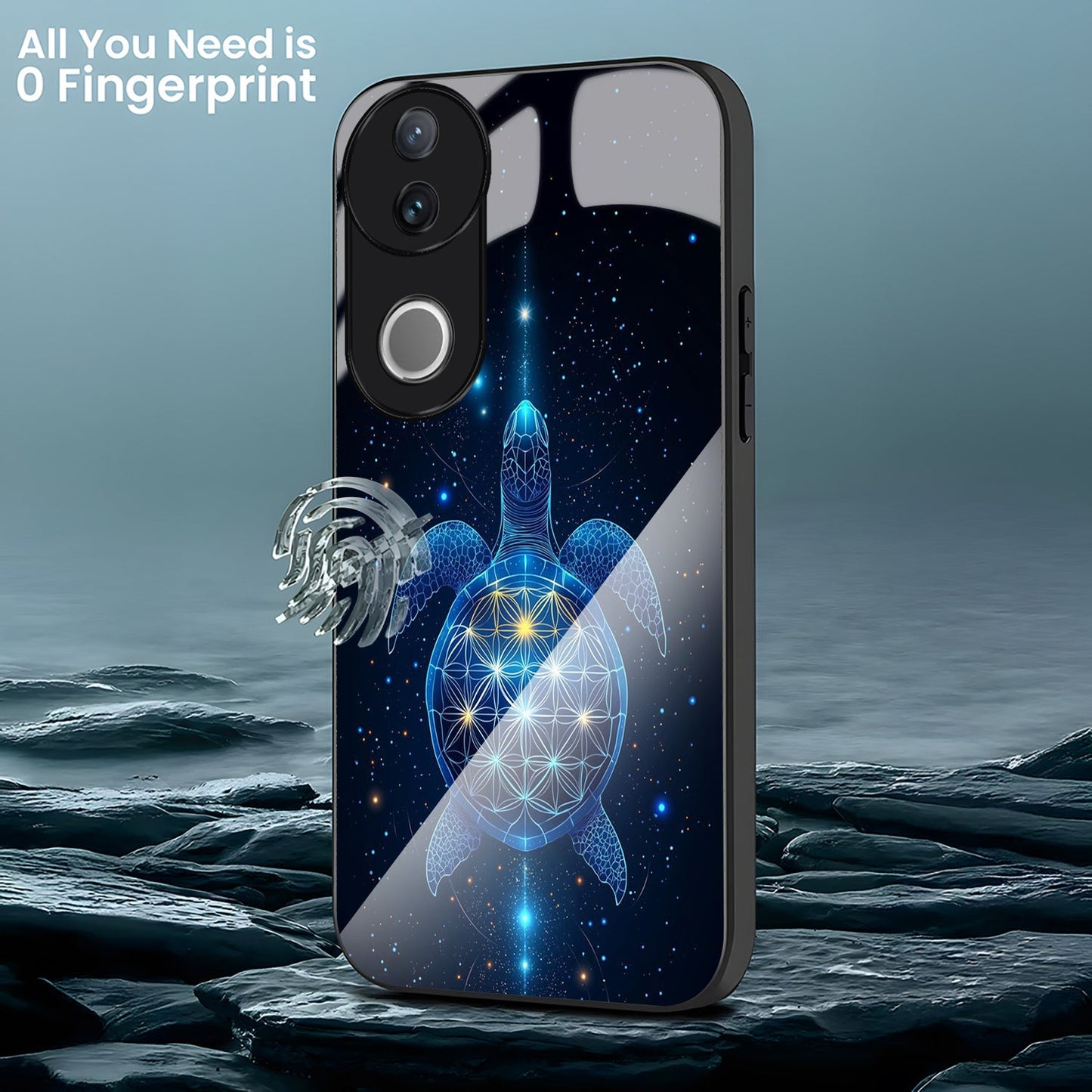Vivo V50 5G Premium Acrylic Shockproof Glass Back Case (Cosmic Turtle)