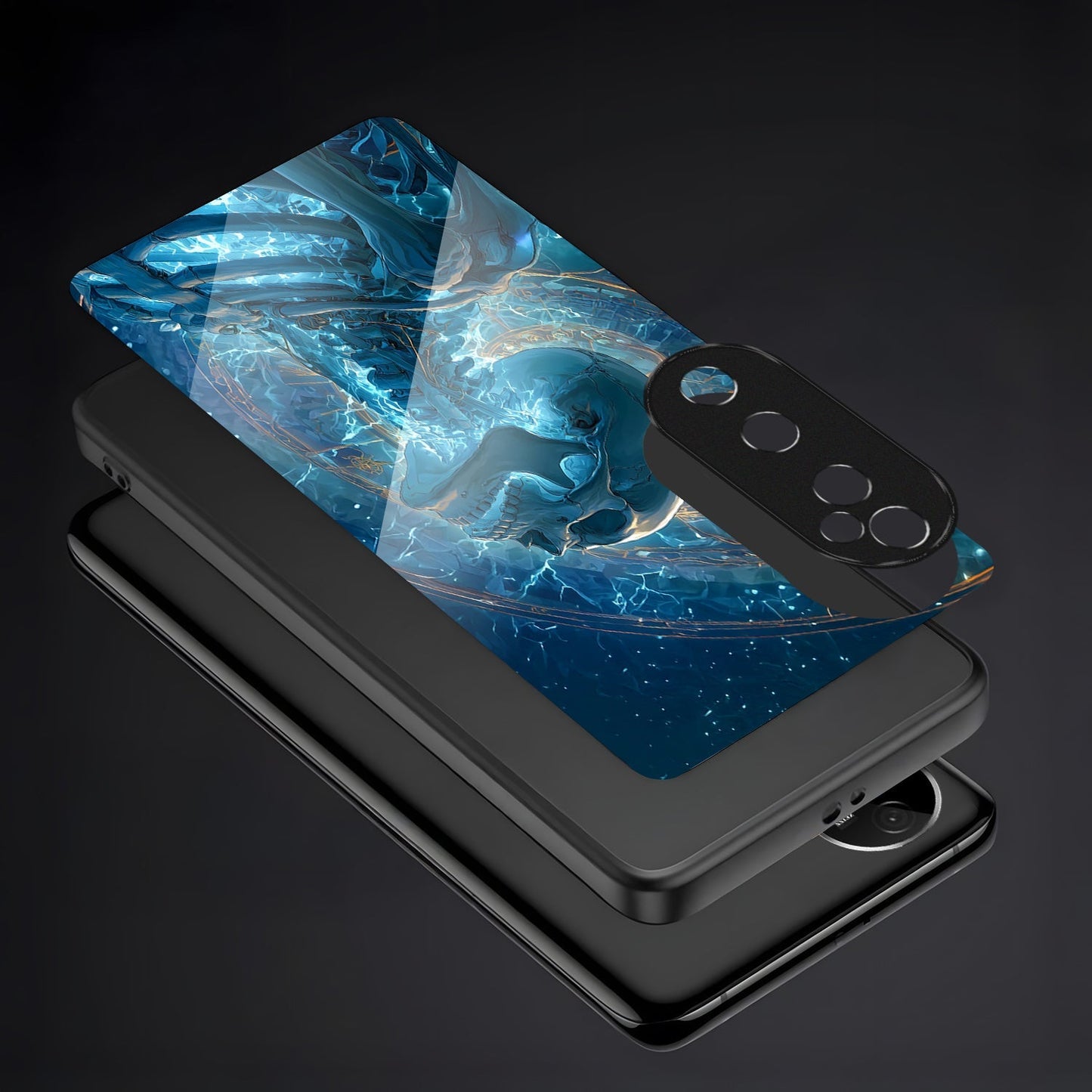 Vivo V40 Pro 5G Premium Acrylic Shockproof Glass Back Case (Aqua Skull)