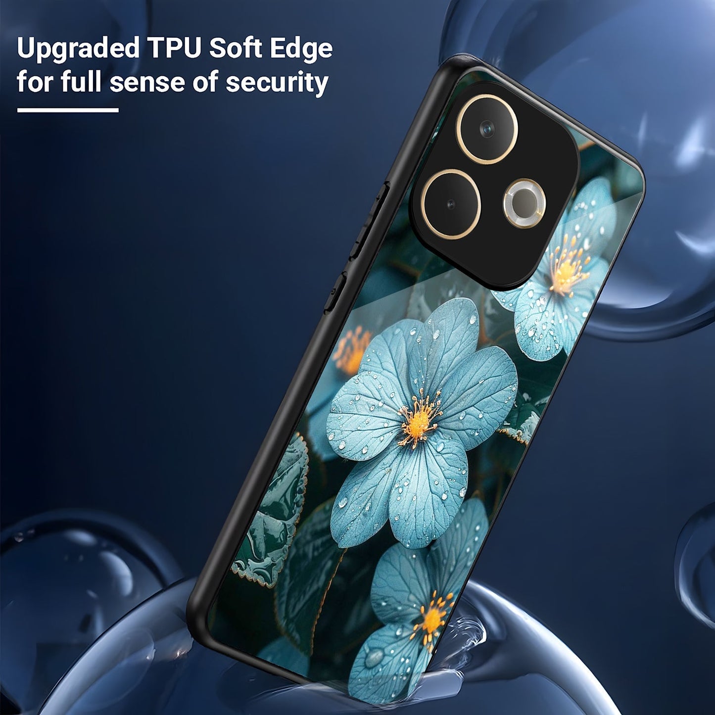Oppo A5 Pro 5G Premium Acrylic Shockproof Glass Back Case (Blue Blossom)