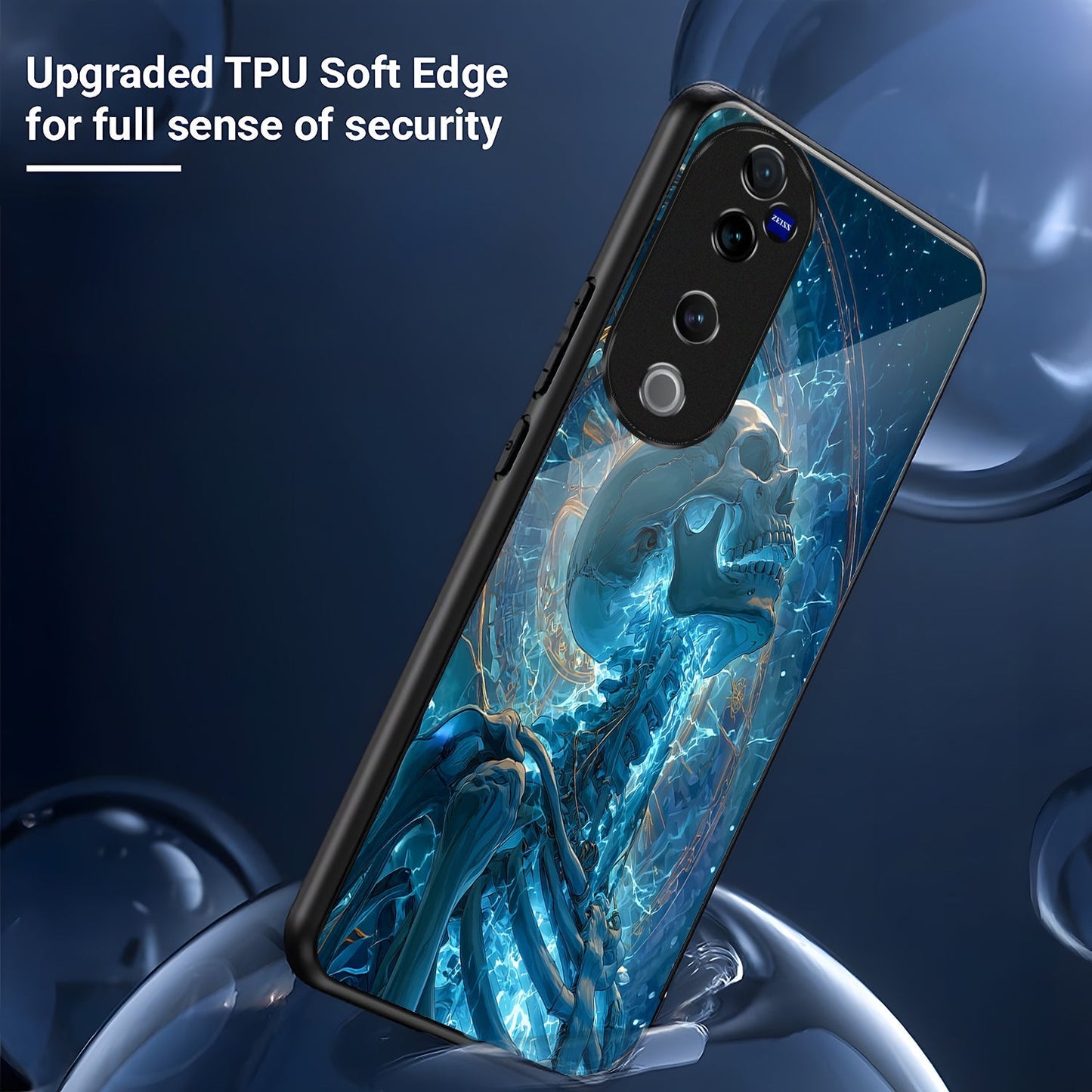 Vivo V40 Pro 5G Premium Acrylic Shockproof Glass Back Case (Aqua Skull)