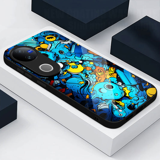 Vivo V50 5G Premium Acrylic Shockproof Glass Back Case (Graffiti Galaxy)