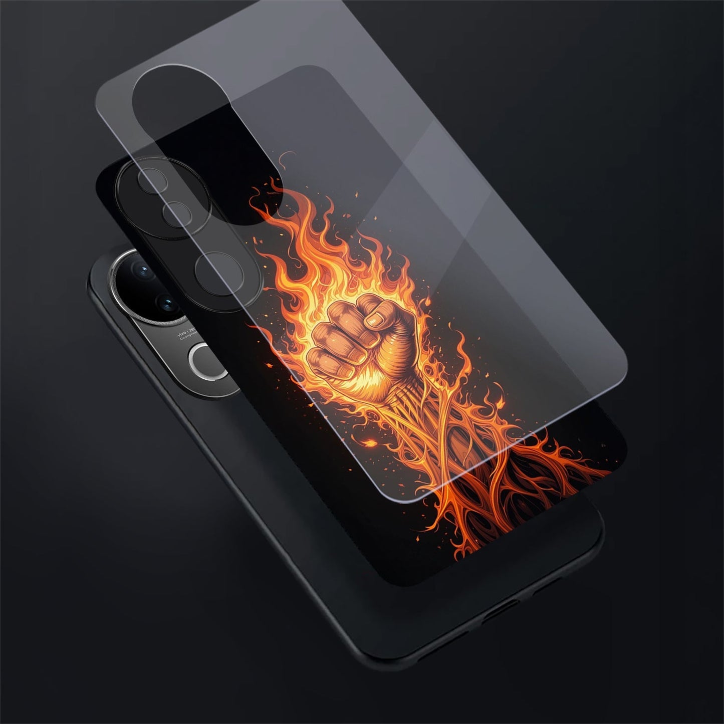 Vivo V50 5G Premium Acrylic Shockproof Glass Back Case (Flame Fist)