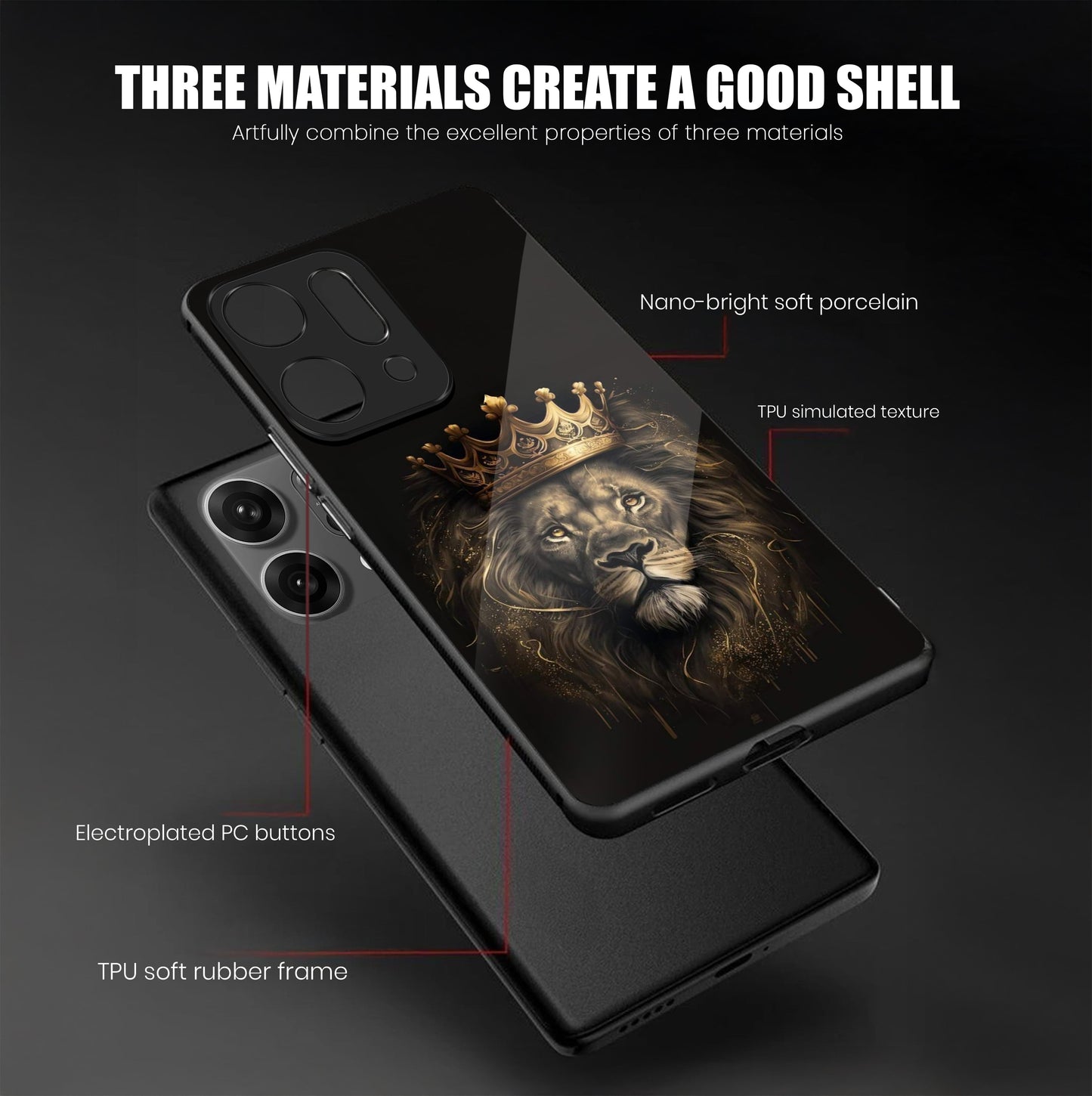 Oppo Reno 14 5G Premium Acrylic Shockproof Glass Back Case (Crowned Lion)