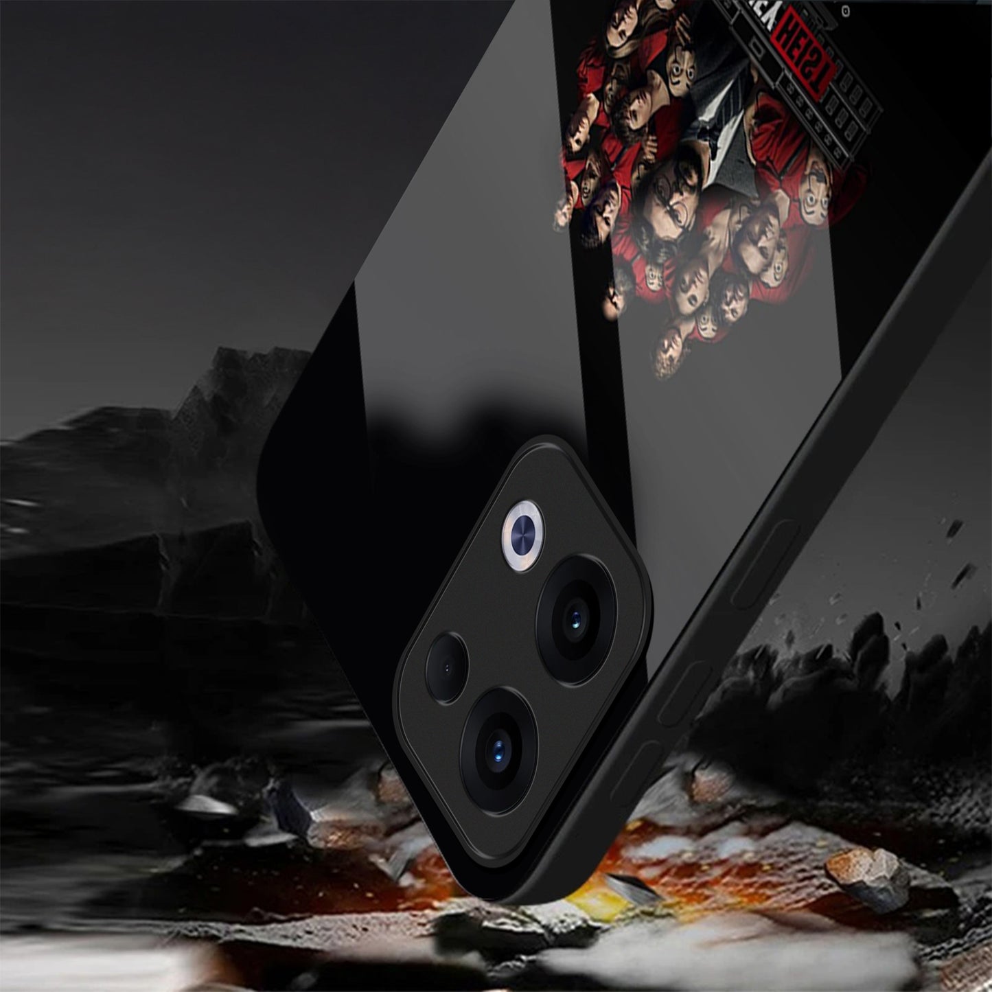 Oppo Reno 13 5G Premium Acrylic Shockproof Glass Back Case (Money Heist)