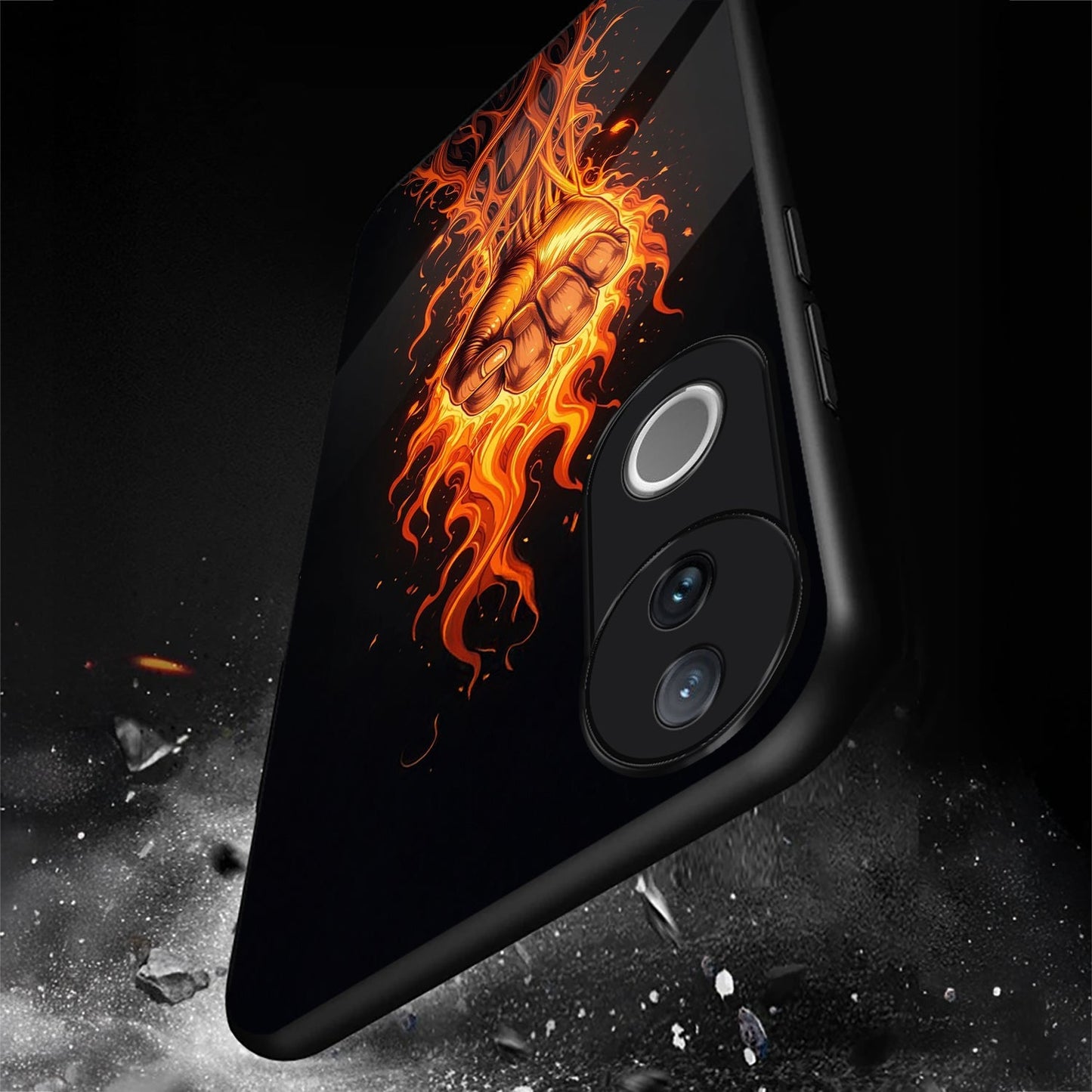 Vivo V50 5G Premium Acrylic Shockproof Glass Back Case (Flame Fist)