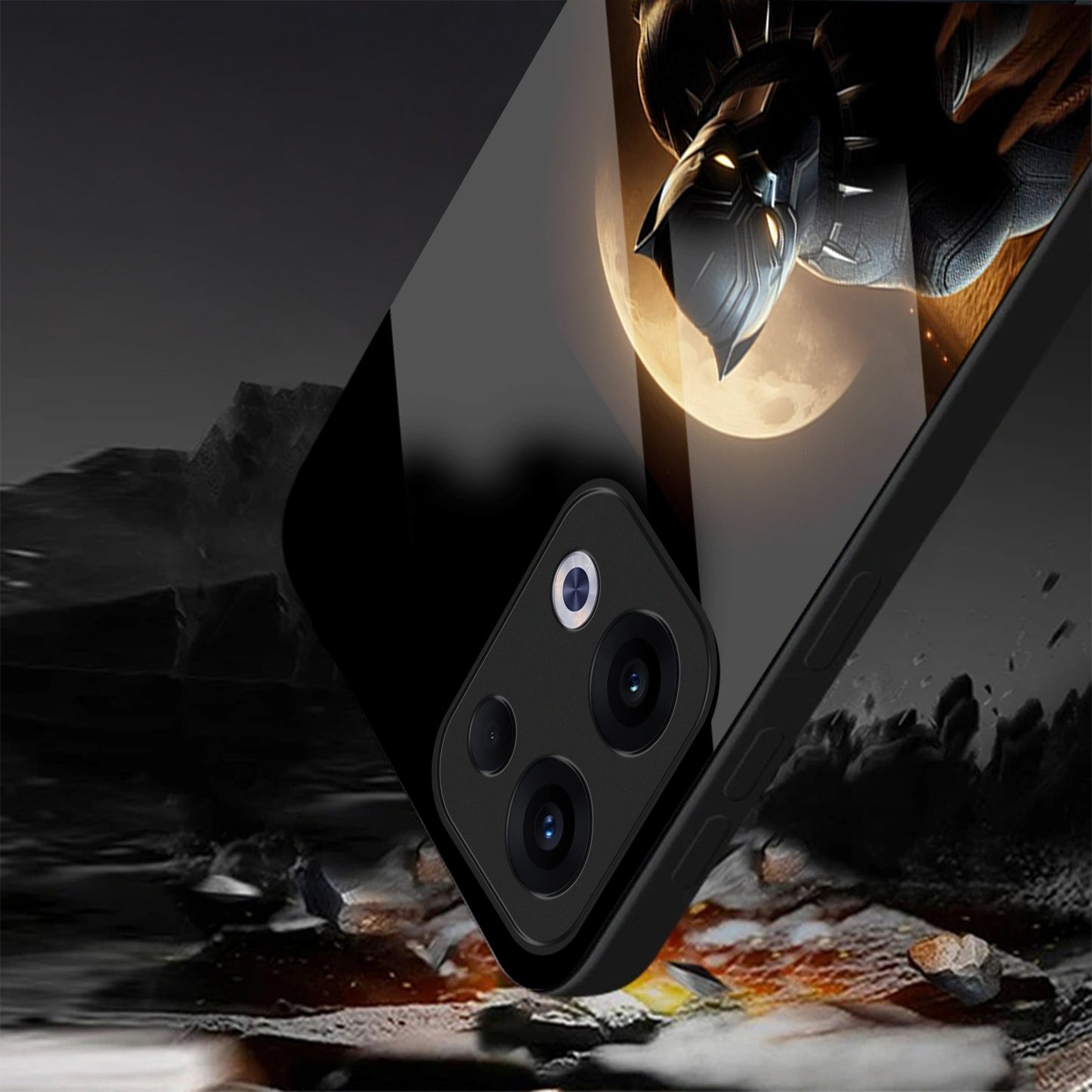 Oppo Reno 13 5G Premium Acrylic Shockproof Glass Back Case (Royal Panther)