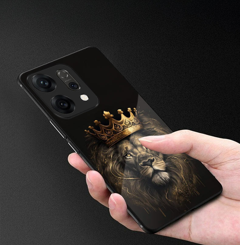 Oppo Reno 14 5G Premium Acrylic Shockproof Glass Back Case (Crowned Lion)