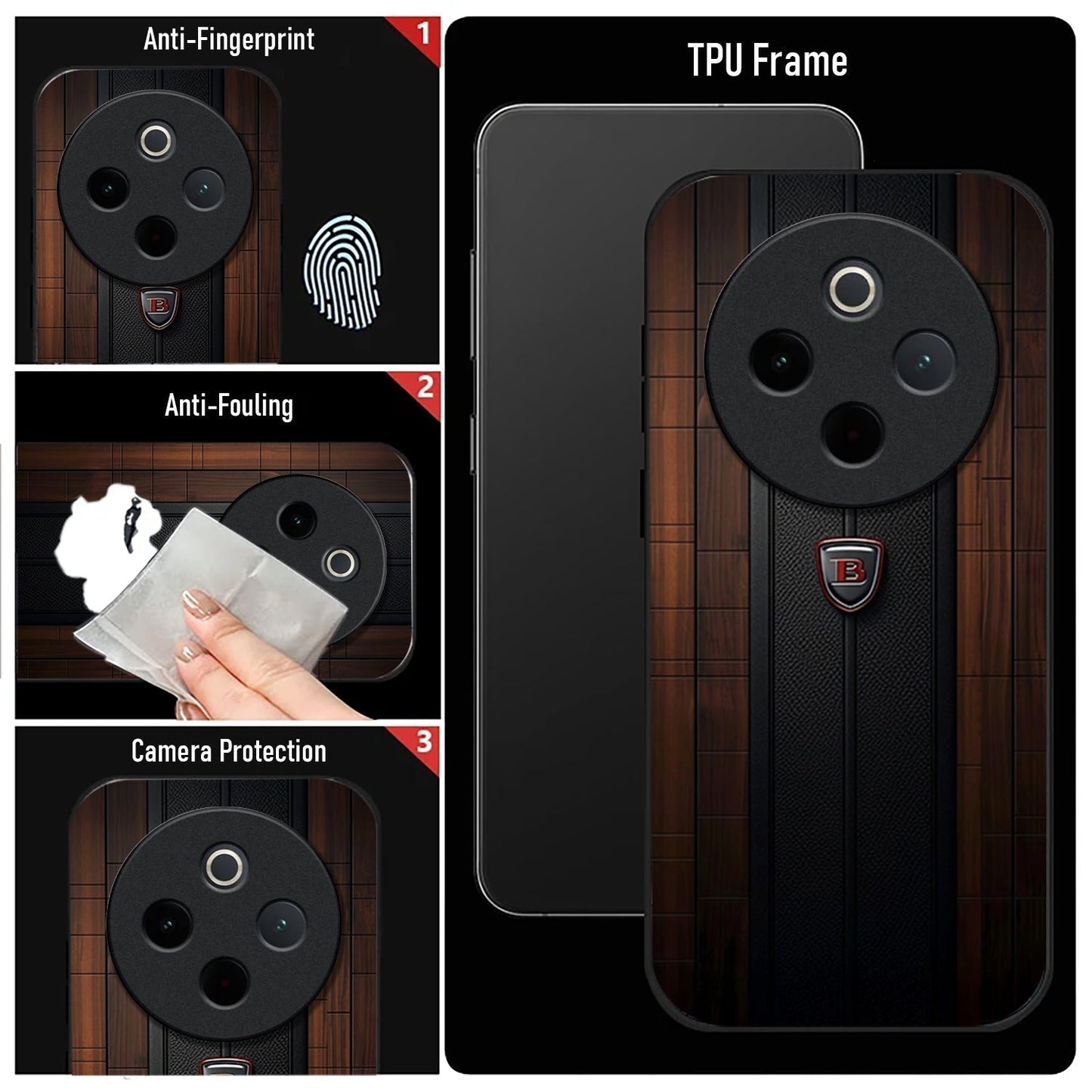 Vivo T4 5G Premium Acrylic Shockproof Glass Back Case (Carbon Oak)