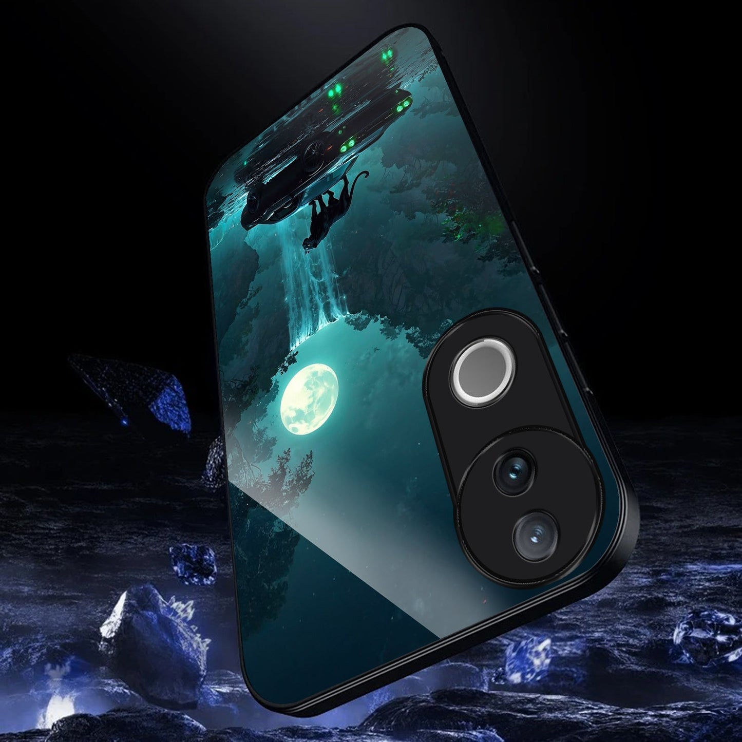 Vivo V50 5G Premium Acrylic Shockproof Glass Back Case (Midnight Panther)