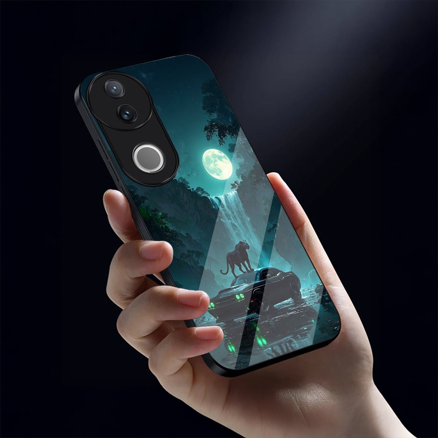 Vivo V50 5G Premium Acrylic Shockproof Glass Back Case (Midnight Panther)