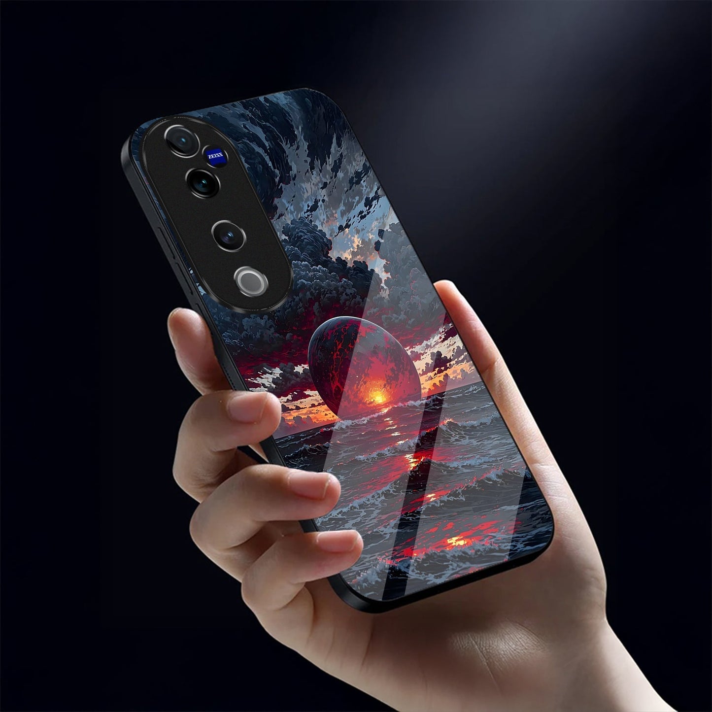 Vivo V40 Pro 5G Premium Acrylic Shockproof Glass Back Case (Crimson Ocean)