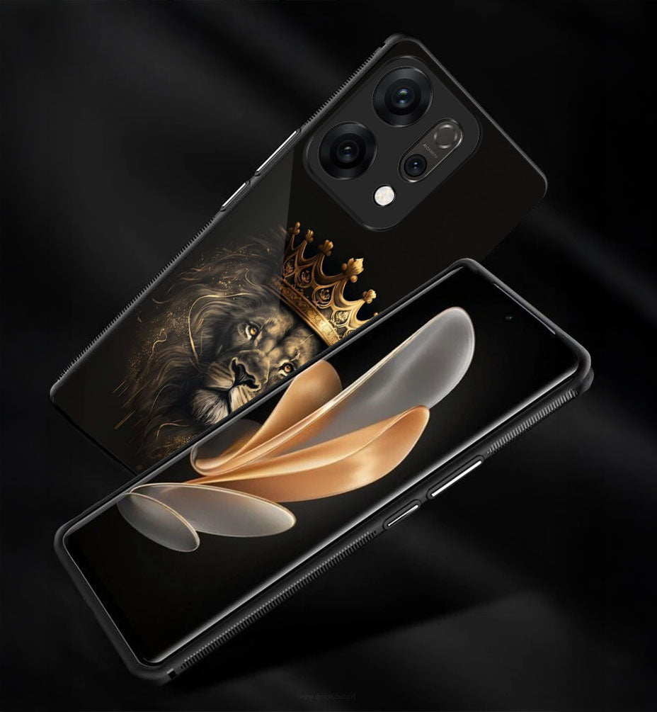 Oppo Reno 14 5G Premium Acrylic Shockproof Glass Back Case (Crowned Lion)