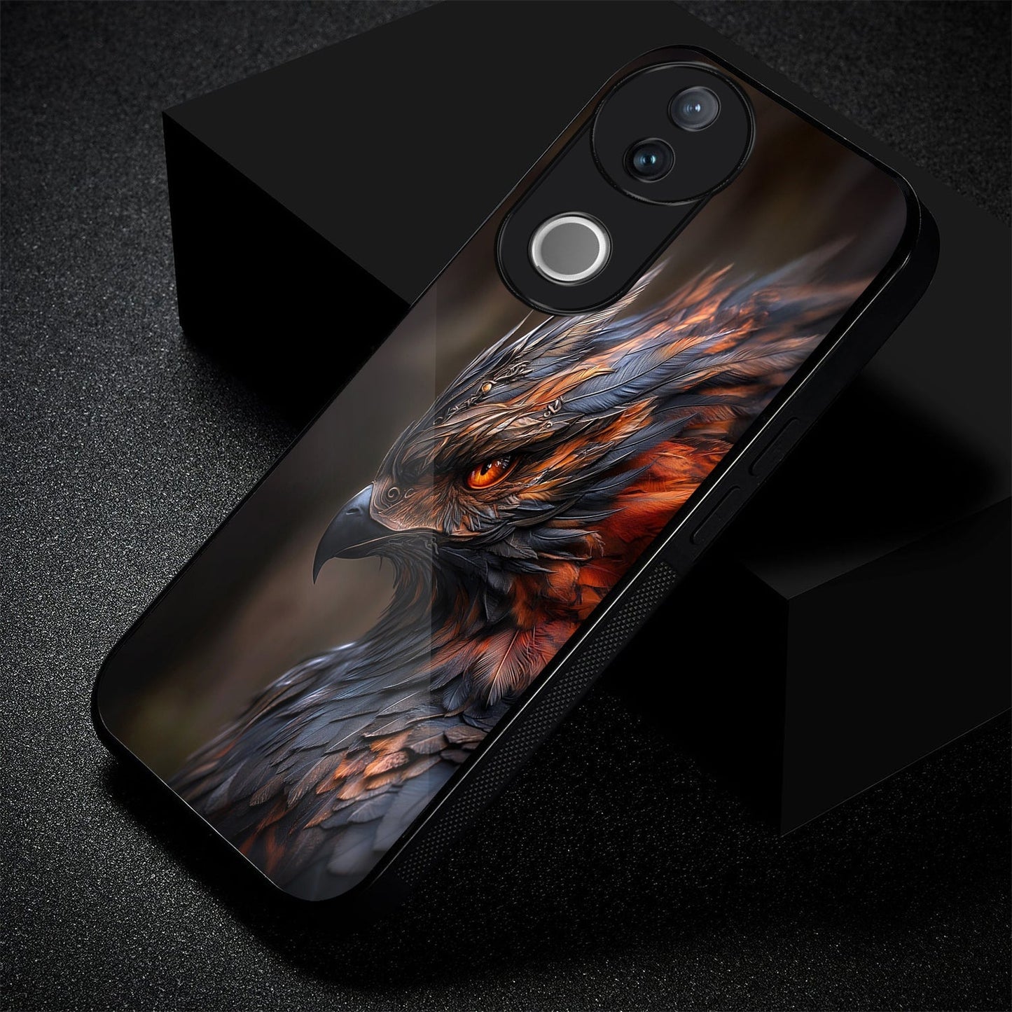 Vivo V50 5G Premium Acrylic Shockproof Glass Back Case (Flame Hawk)