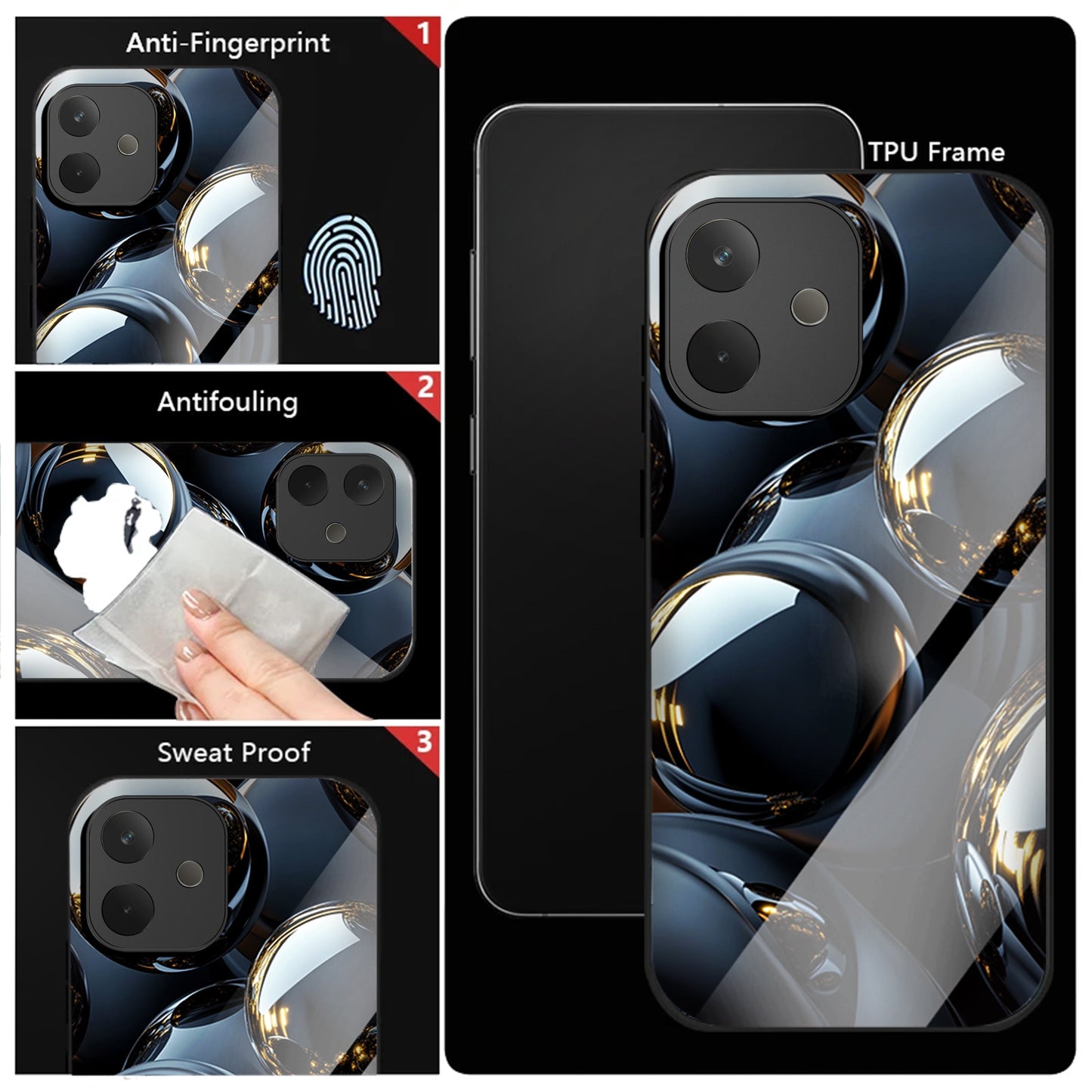 Oppo A5 Pro 5G Premium Acrylic Shockproof Glass Back Case (Mirror Spheres)