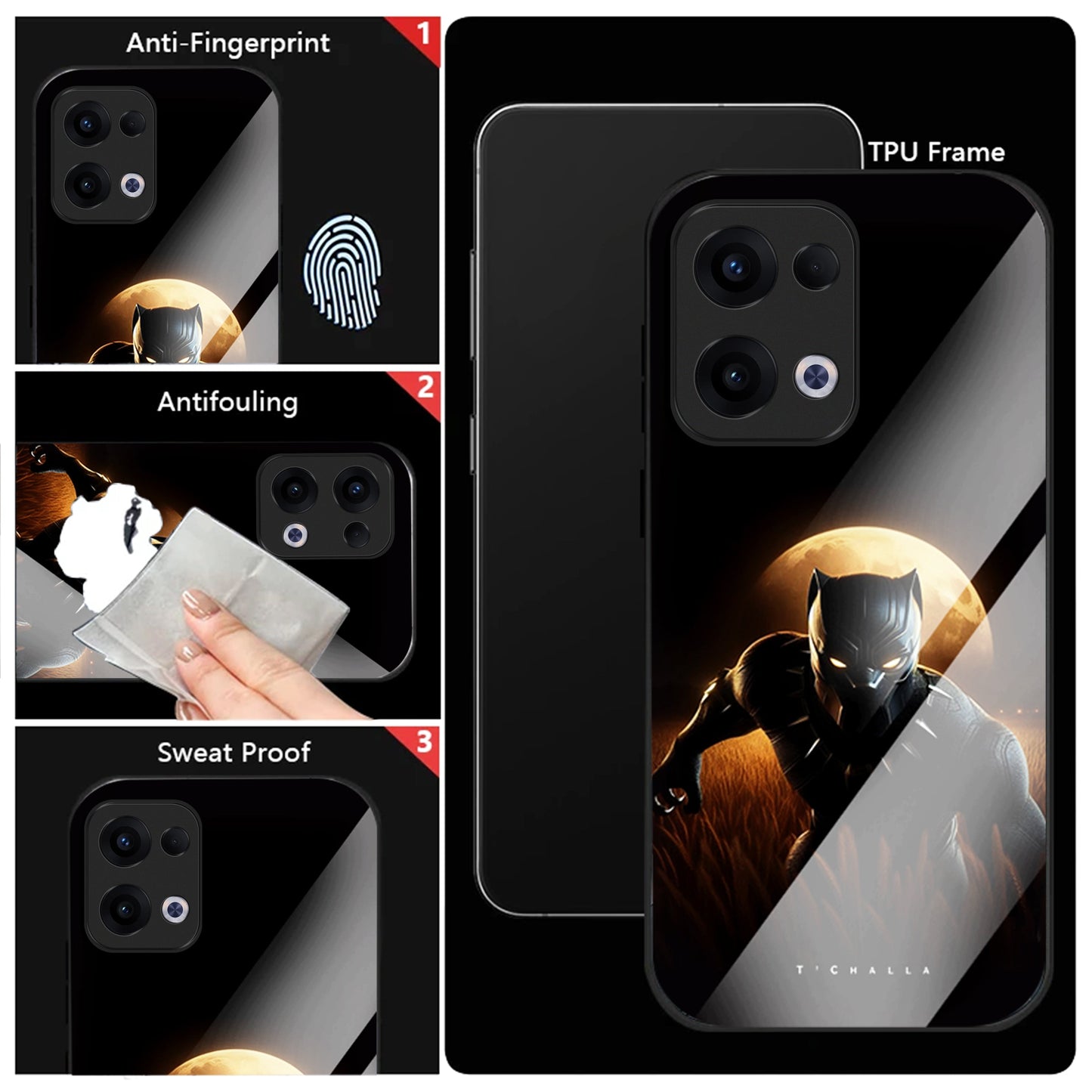 Oppo Reno 13 5G Premium Acrylic Shockproof Glass Back Case (Royal Panther)