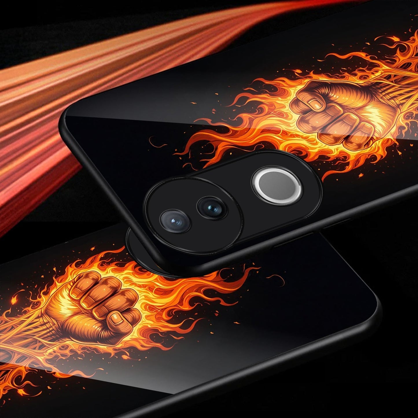 Vivo V50 5G Premium Acrylic Shockproof Glass Back Case (Flame Fist)