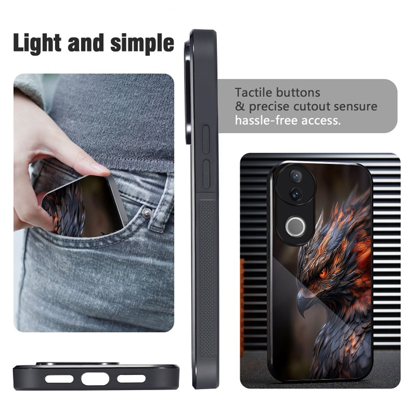 Vivo V50 5G Premium Acrylic Shockproof Glass Back Case (Flame Hawk)