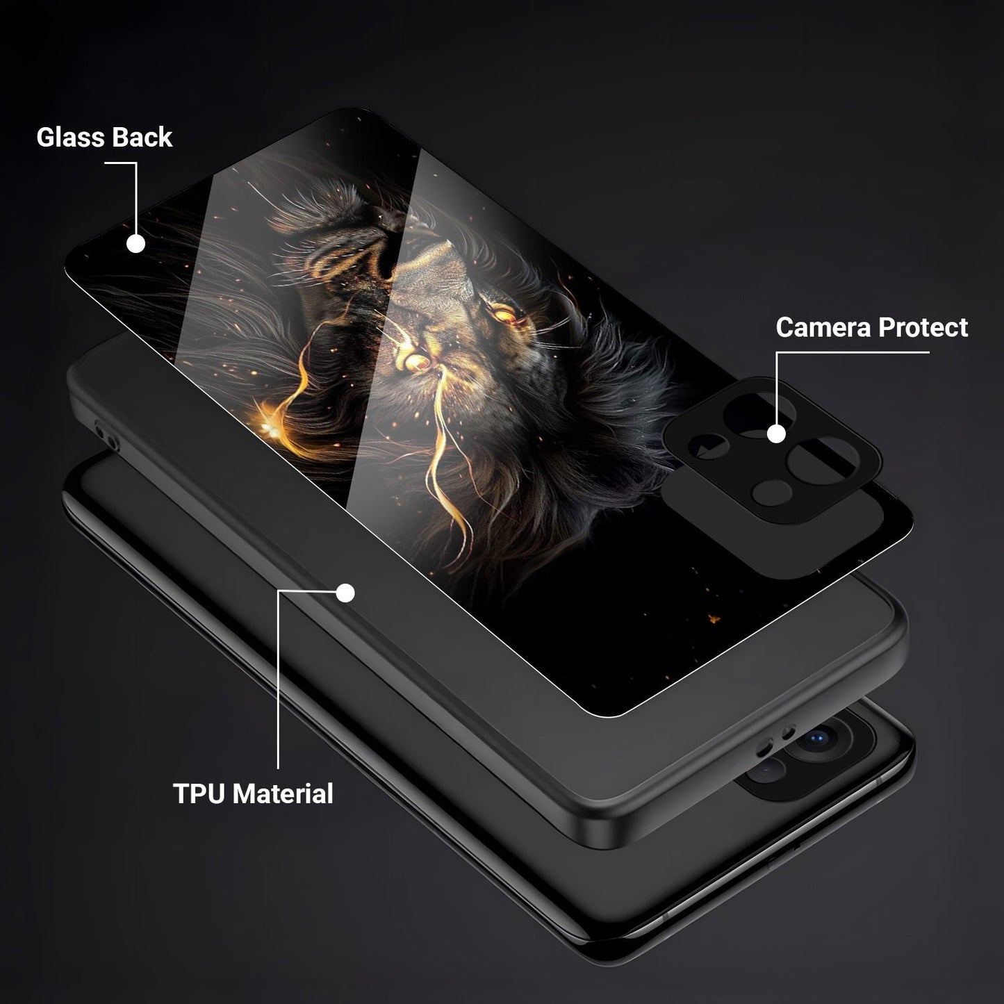 Oppo Reno 13 5G Premium Acrylic Shockproof Glass Back Case (Black Lion)