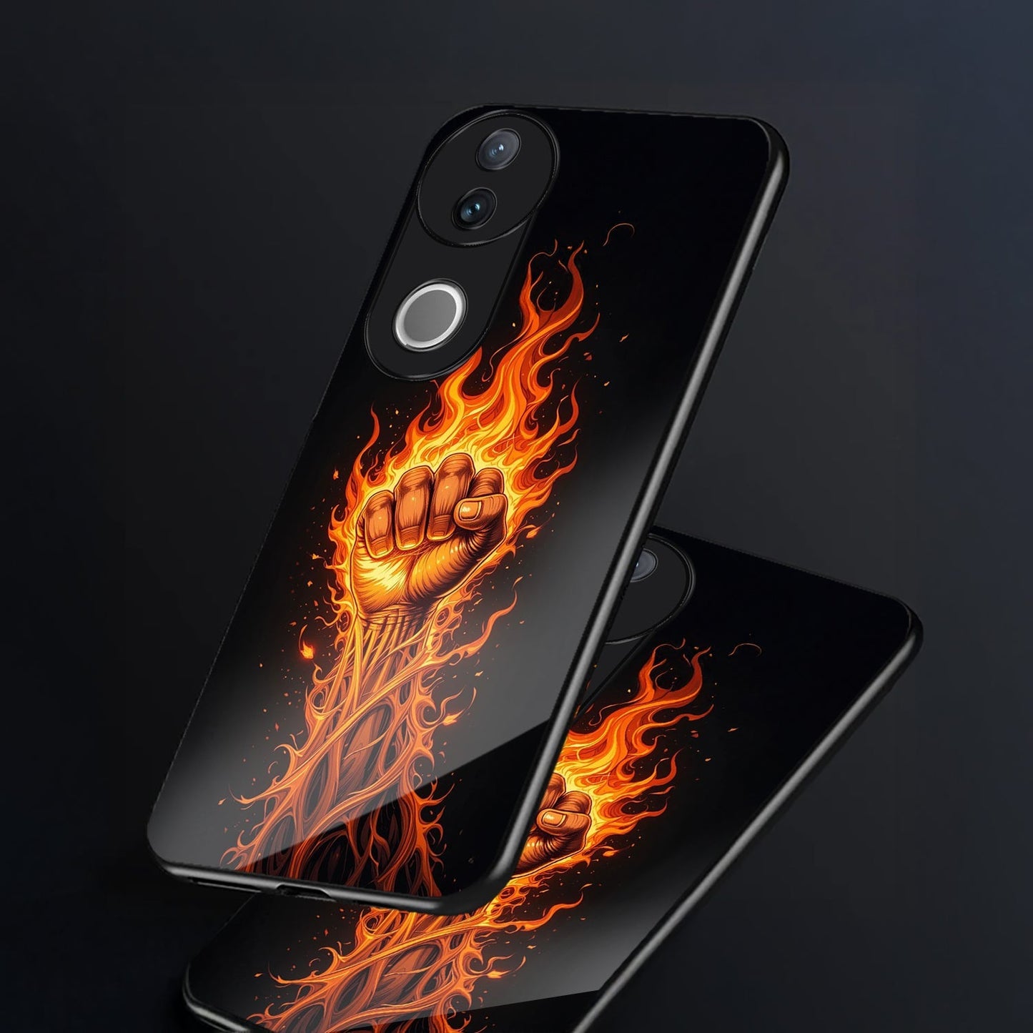Vivo V50 5G Premium Acrylic Shockproof Glass Back Case (Flame Fist)