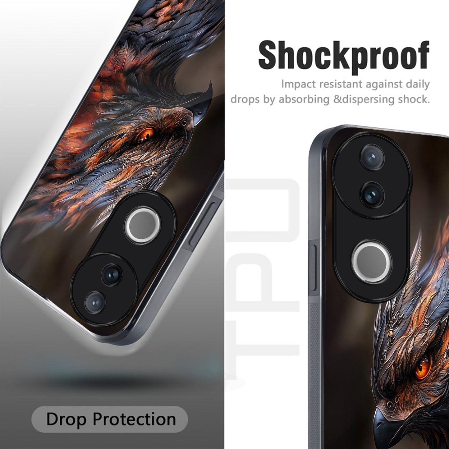 Vivo V50 5G Premium Acrylic Shockproof Glass Back Case (Flame Hawk)