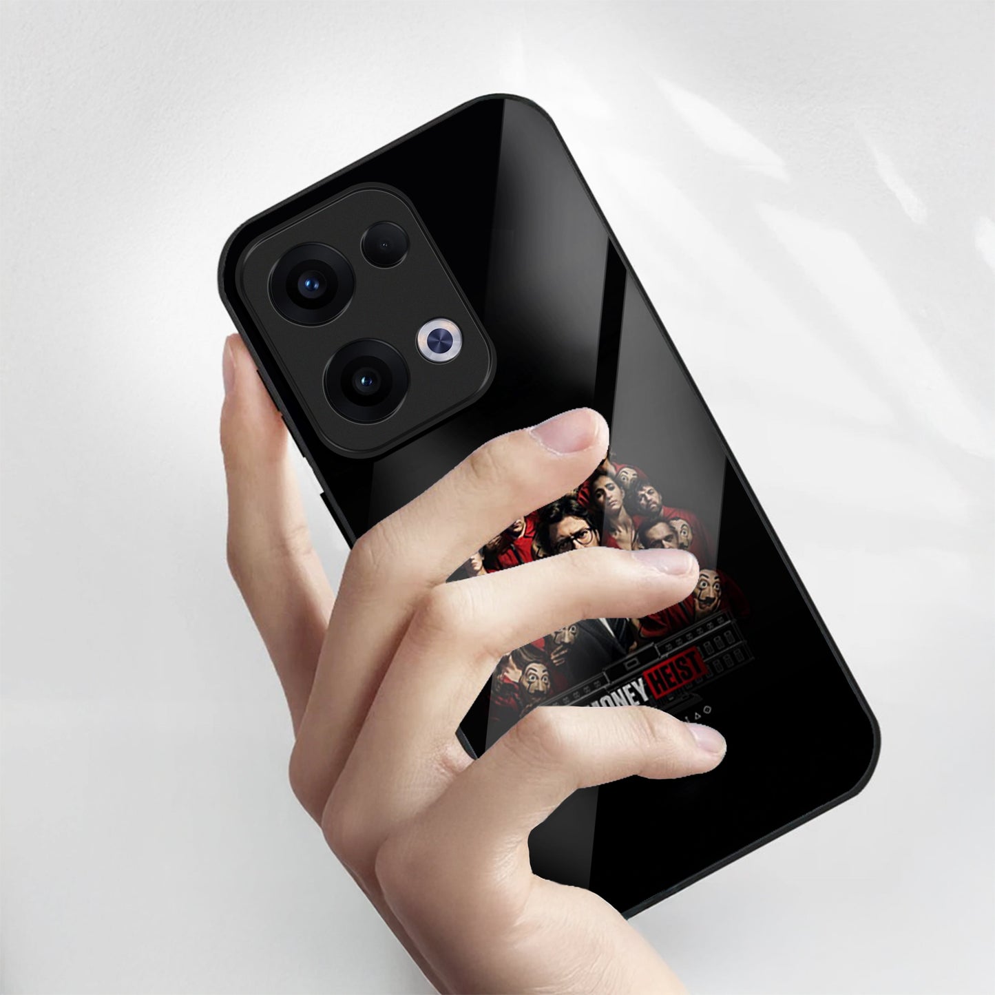 Oppo Reno 13 5G Premium Acrylic Shockproof Glass Back Case (Money Heist)