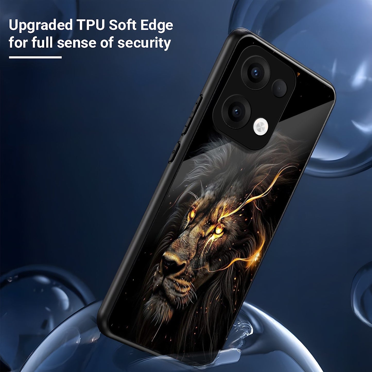 Oppo Reno 13 5G Premium Acrylic Shockproof Glass Back Case (Black Lion)