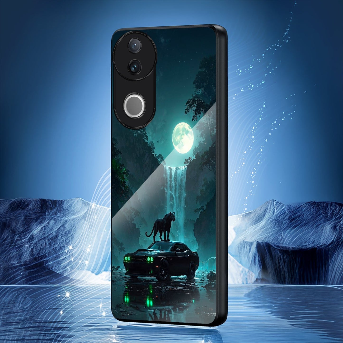 Vivo V50 5G Premium Acrylic Shockproof Glass Back Case (Midnight Panther)