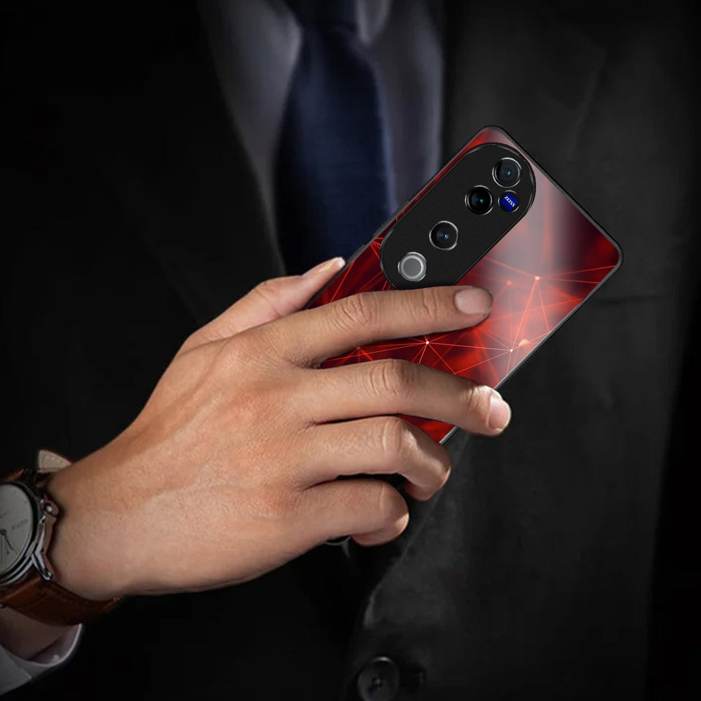 Vivo V40 Pro 5G Premium Acrylic Shockproof Glass Back Case (Scarlet Circuit)