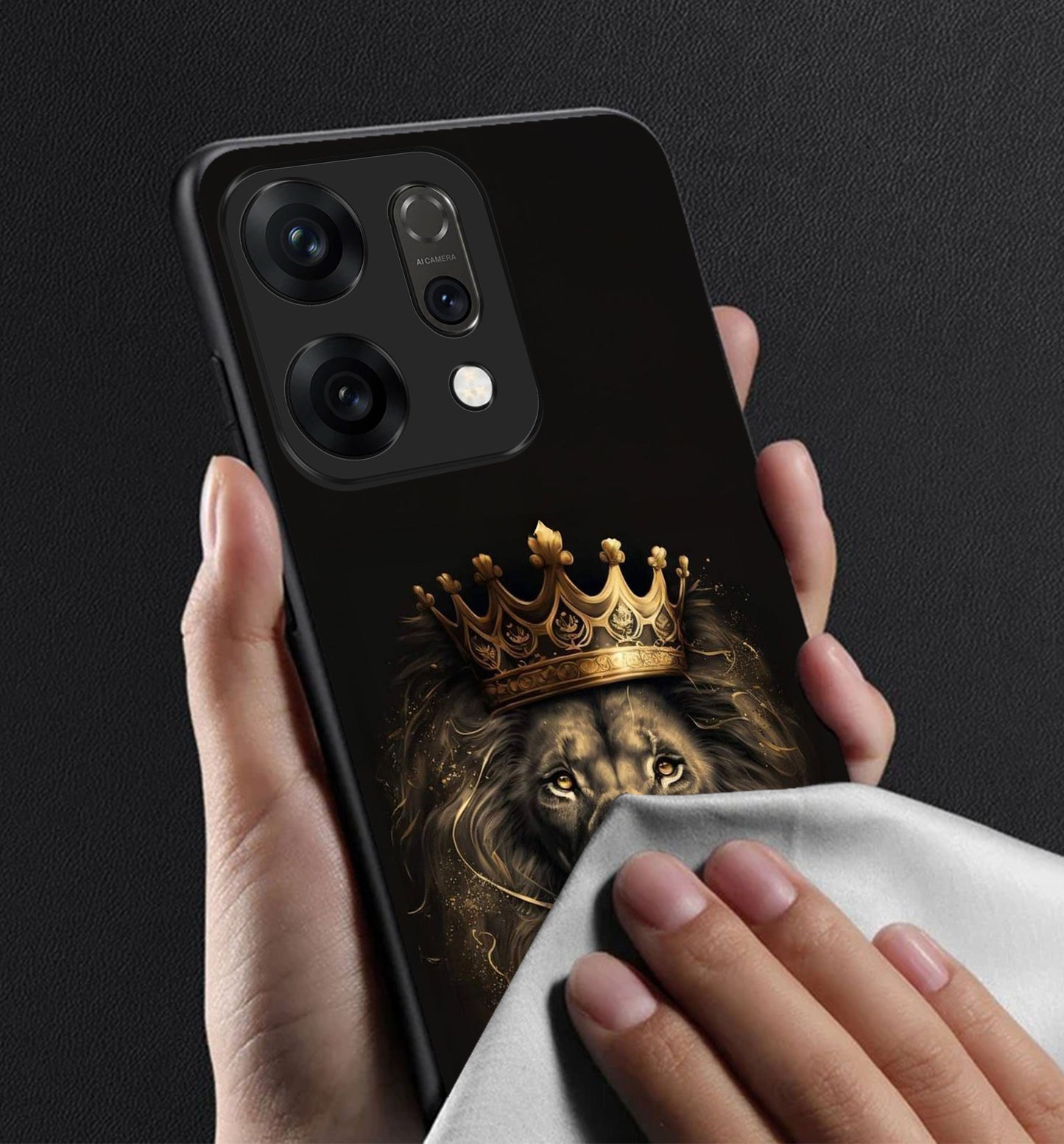 Oppo Reno 14 5G Premium Acrylic Shockproof Glass Back Case (Crowned Lion)
