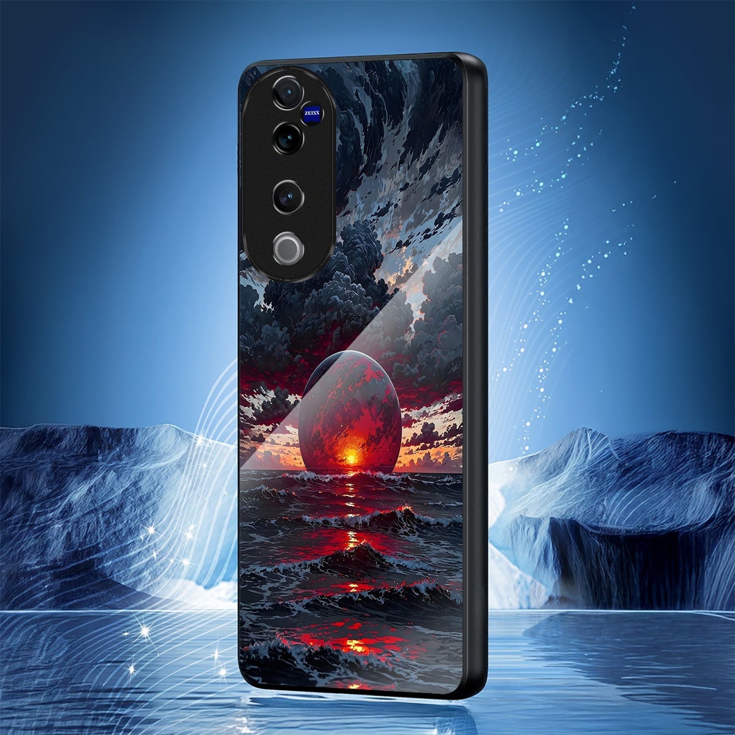 Vivo V40 Pro 5G Premium Acrylic Shockproof Glass Back Case (Crimson Ocean)