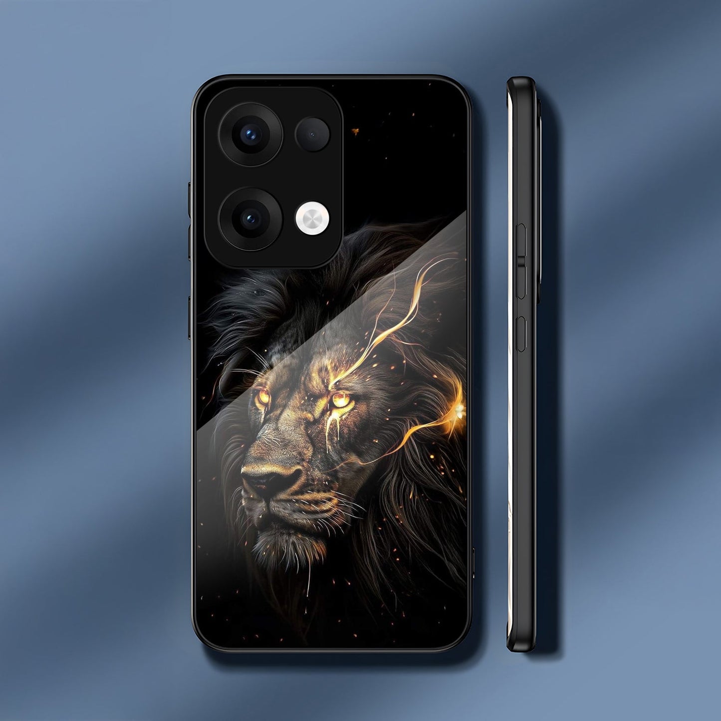 Oppo Reno 13 5G Premium Acrylic Shockproof Glass Back Case (Black Lion)