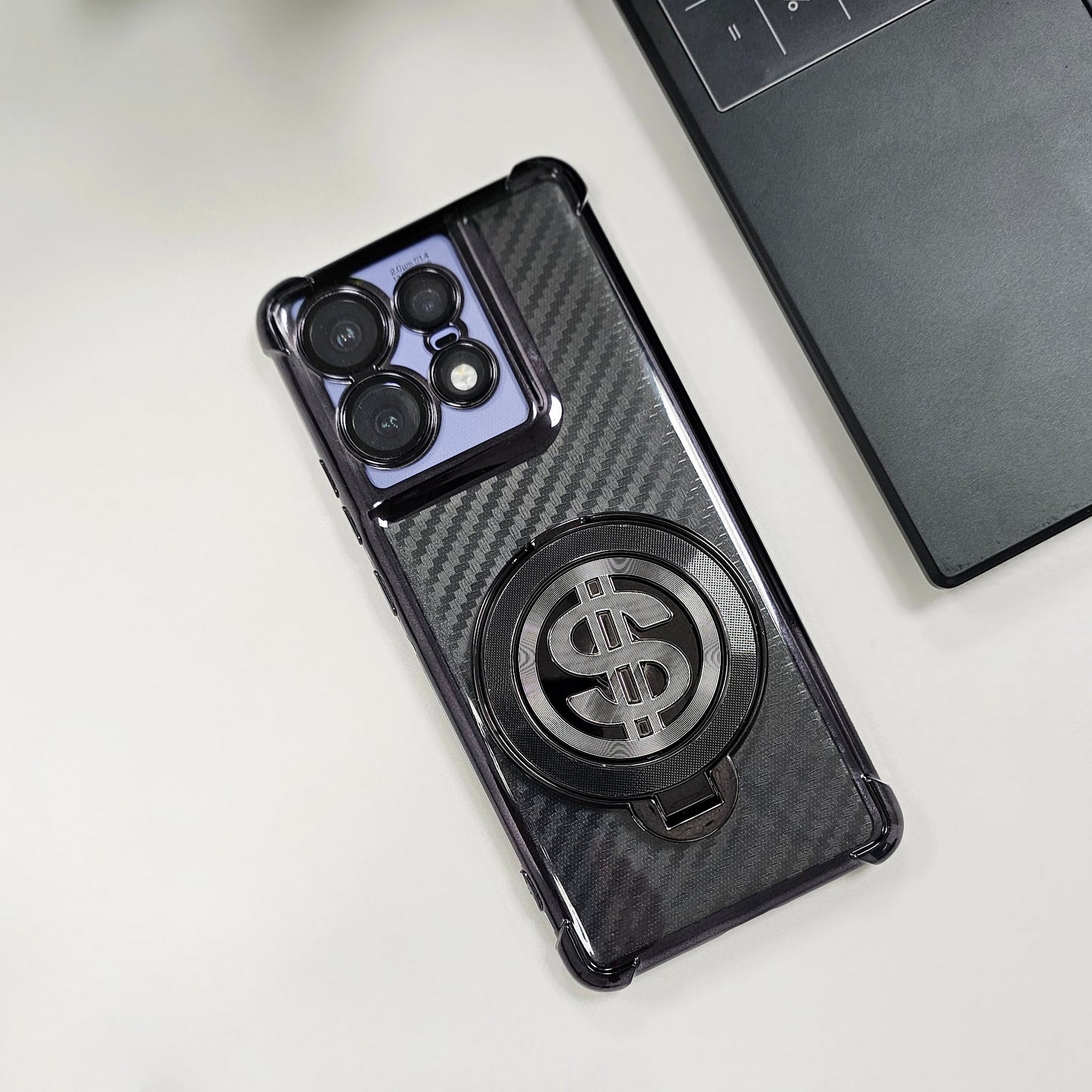 Motorola Edge 50 Pro 5G Premium Carbon Fiber Shockproof Airbags Dollar Rotating Case