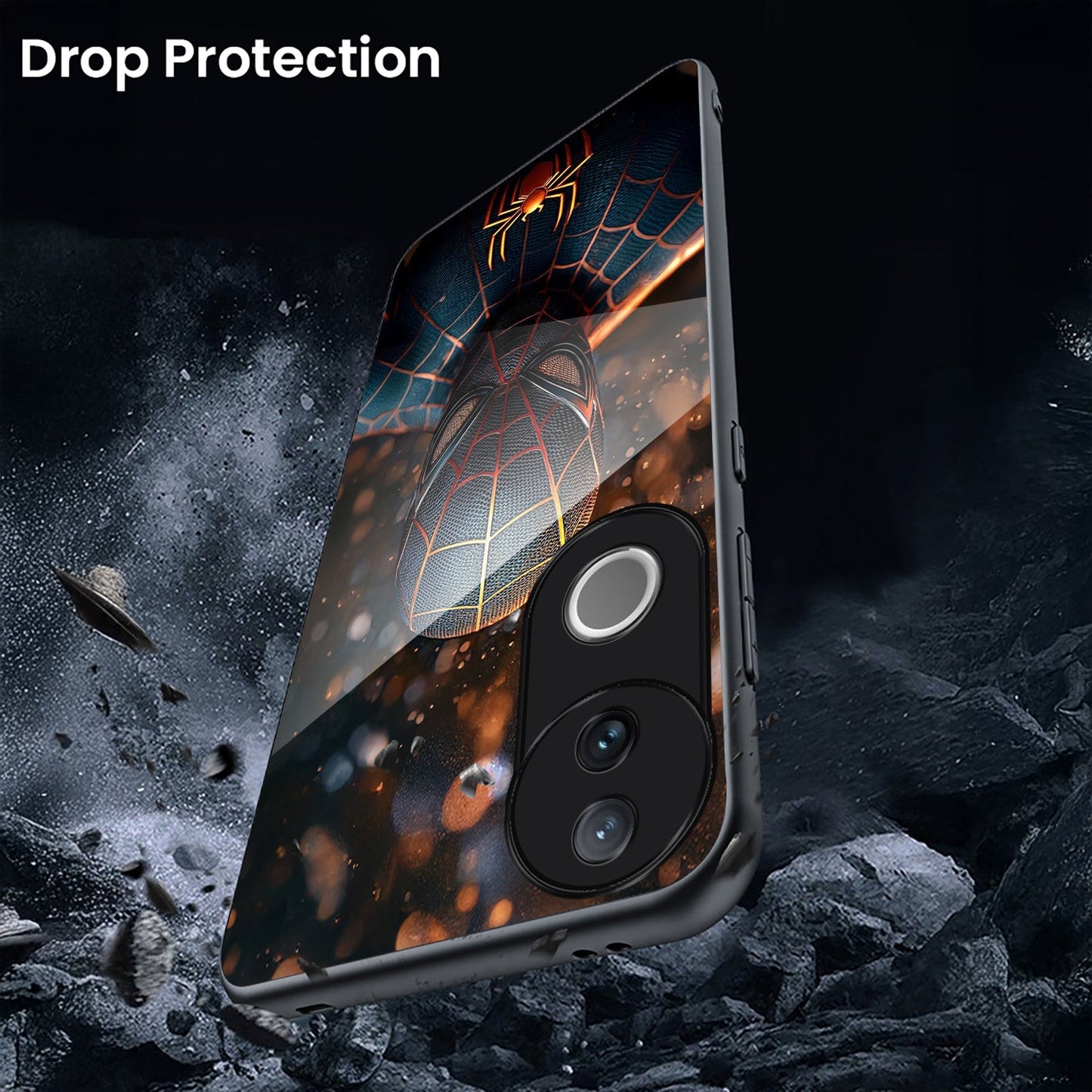 Vivo V50 5G Premium Acrylic Shockproof Glass Back Case (Spider Strike)