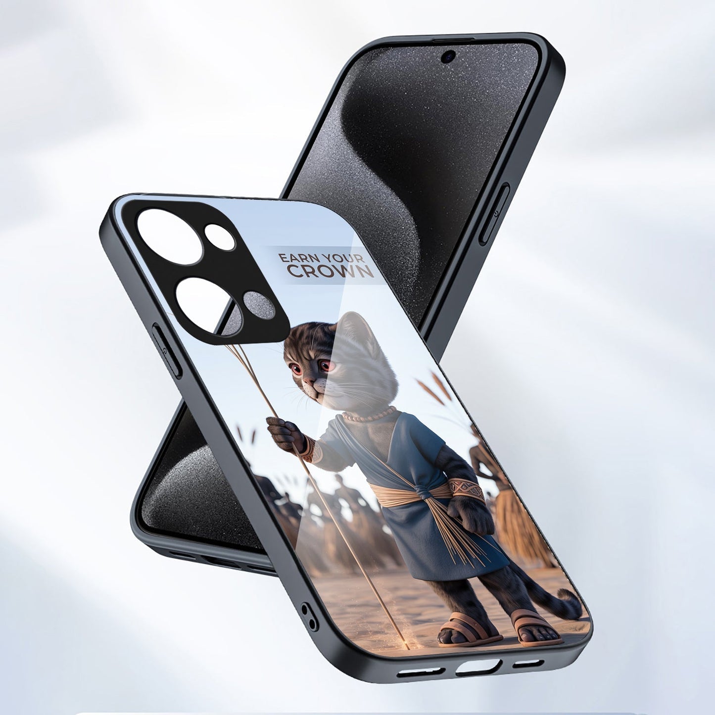 Oppo Reno 13 5G Premium Acrylic Shockproof Glass Back Case (Crown Cat)