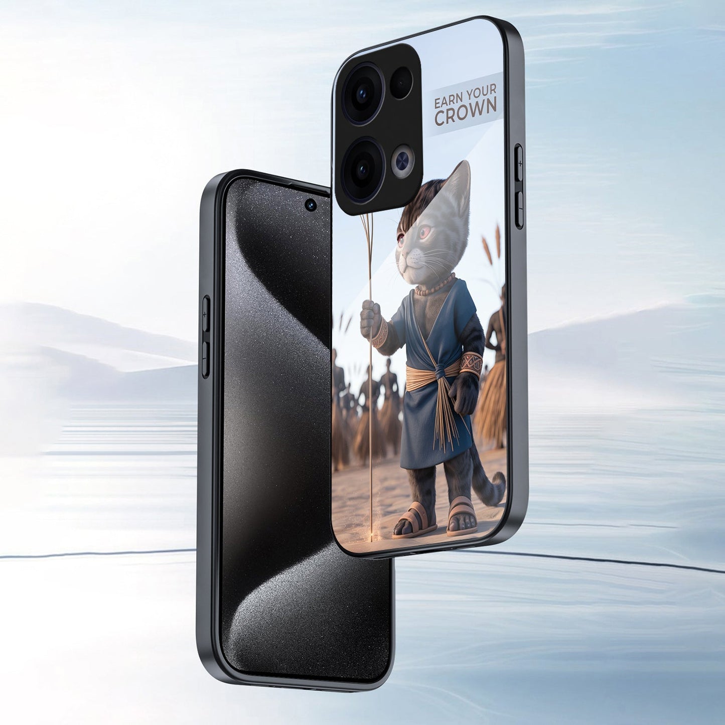 Oppo Reno 13 5G Premium Acrylic Shockproof Glass Back Case (Crown Cat)