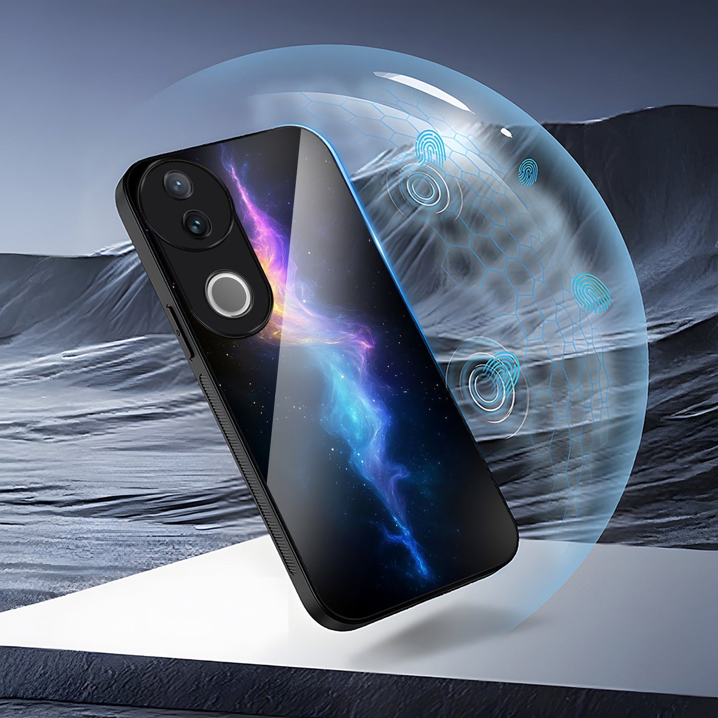 Vivo V50 5G Premium Acrylic Shockproof Glass Back Case (Galaxy Shine)